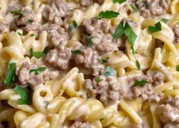 Cremige Alfredo Pasta mit Hackfleisch
