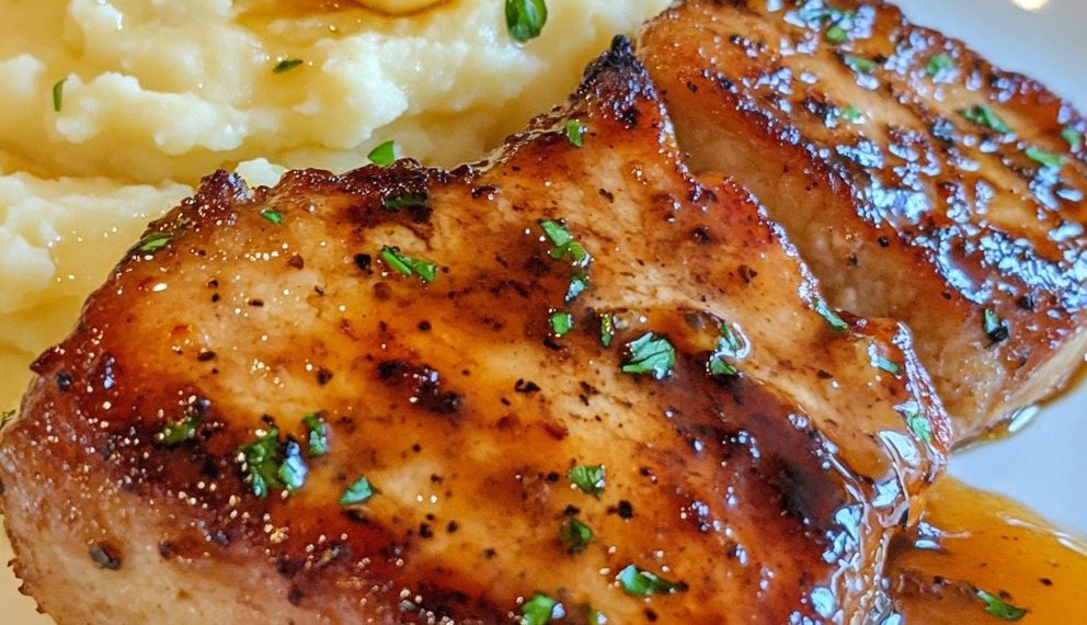 Honig-Knoblauch-Schweinekoteletts mit Kartoffelpüree