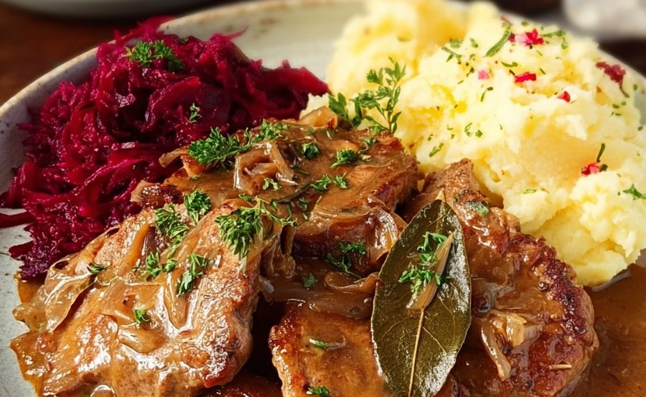 Schweine-Schnitzelchen in Zwiebelsauce
