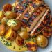 Gegrilltes Hähnchen mit knusprigen Ofenkartoffeln und cremiger Senfsauce