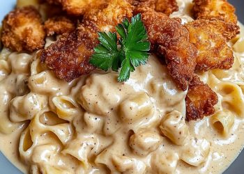 Zarte Hähnchenstreifen mit cremigen Nudeln in sahniger Sauce