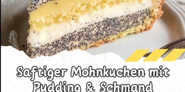 Saftiger Mohnkuchen mit Pudding Schmand
