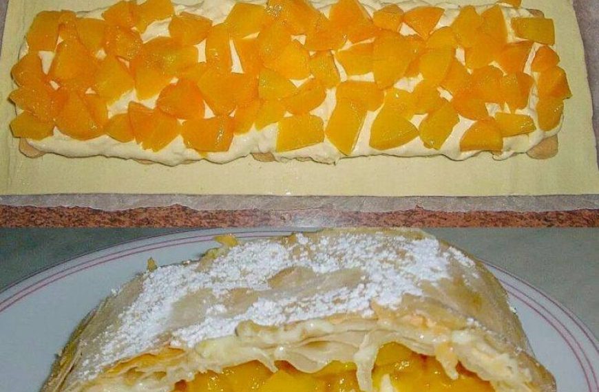 Achtung, Suchtfaktor, Blitz Pfirsichstrudel mit Puddingcreme